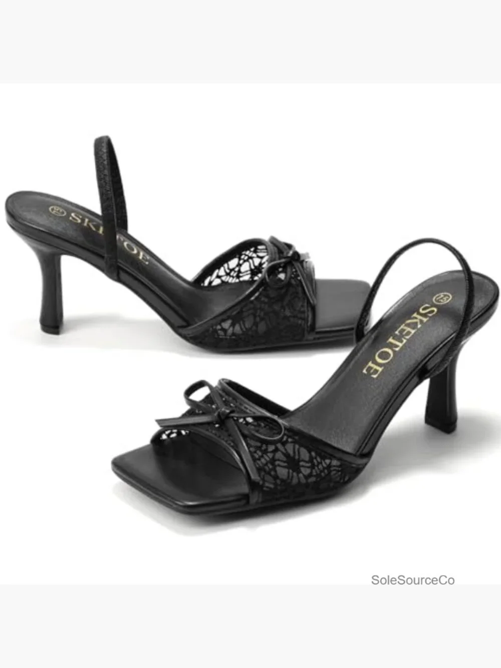 Kitten Heels Square Toe Mesh Sandals Knot Heels Open Toe Dressy Wedding Party